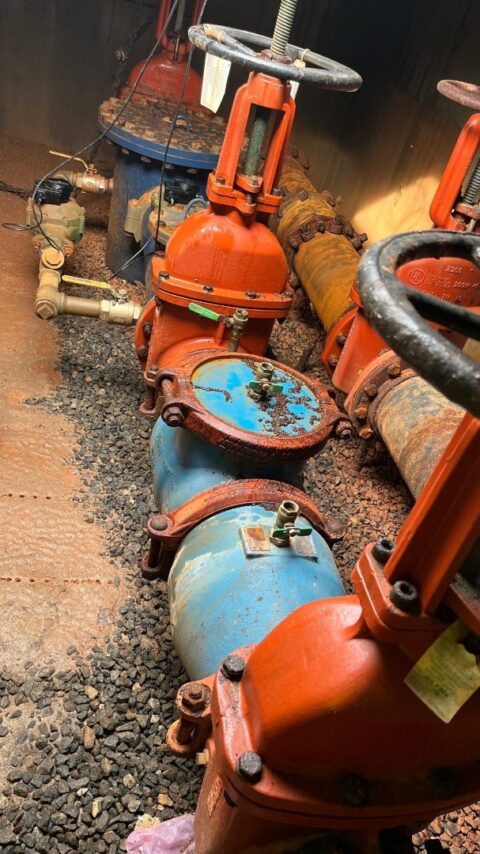 A Commercial Industrial Plumbing Fixture in a vault that is older an in need of maintenance