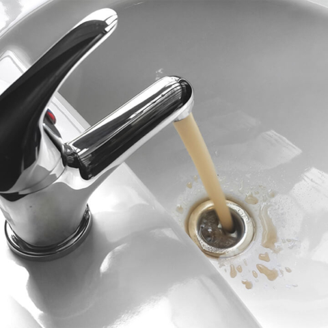 Bathroom sink releasing discolored and dirty water