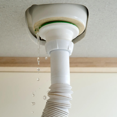 Pipes under a sink with a steady leak
