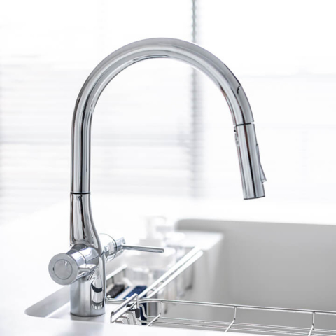 Shiny, new modern kitchen faucet