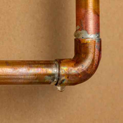 Copper pipes with a slow dripping leak