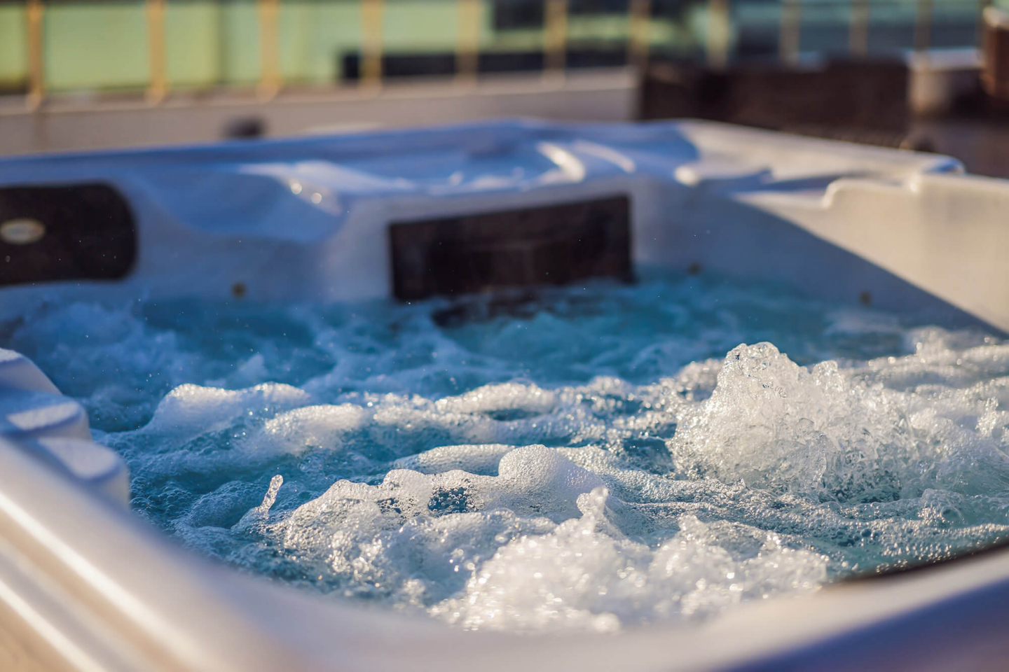 Close up of a hot tub with bubbling water