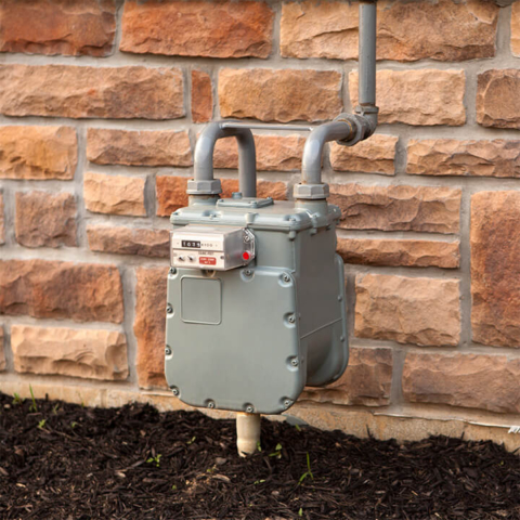 Image of a gas meter related to gas services, meter inspection, plumbing services.